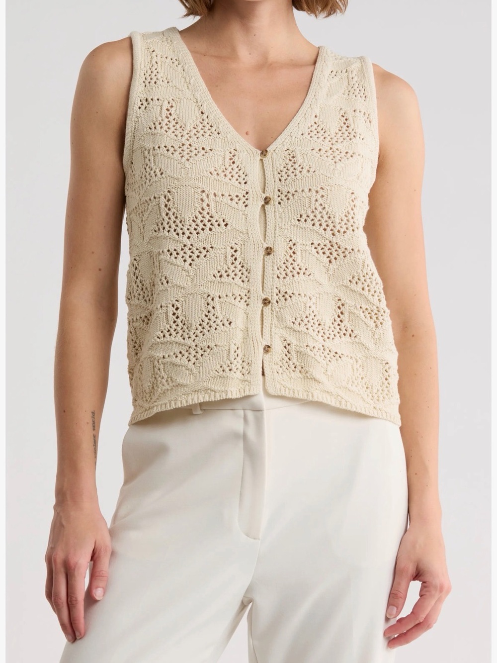 Sanctuary Jasmine Open Knit Vest L NWT 100% Cotton
